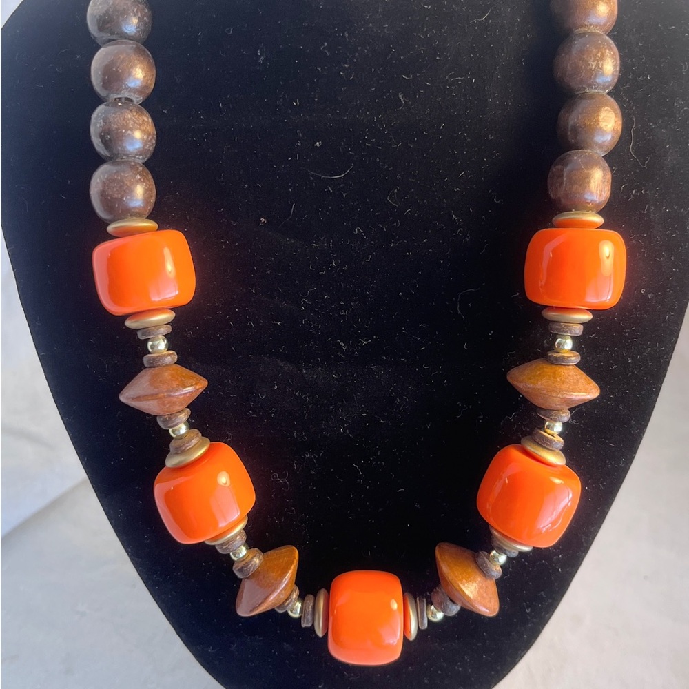 Chunky Orange and Brown Beaded Necklace